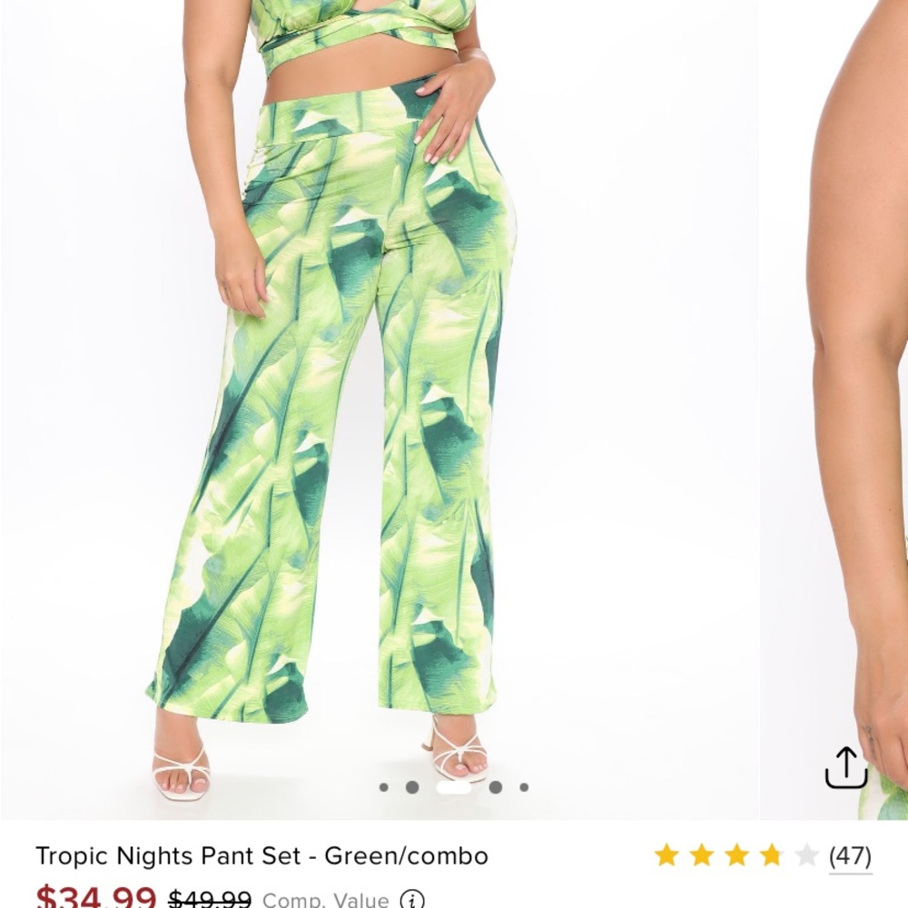Fashion Nova Green Wide Leg Tropical 2 piece set